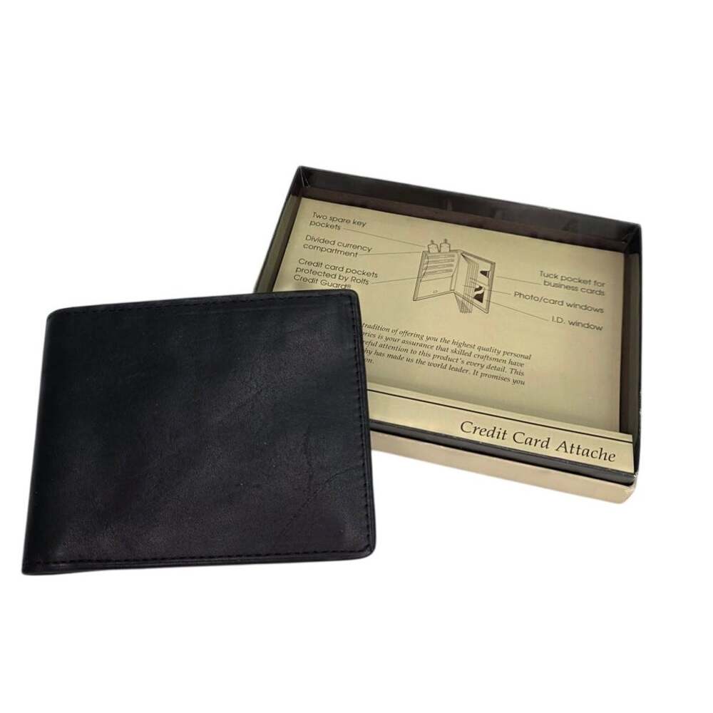 Vintage ROLFS Men's Black Leather Bifold Wallet Credit Card Holder ID Windows